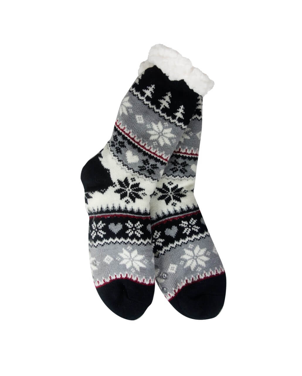 Snowflake, Tree & Heart Knit Thermal Slipper Socks with Non-Slip Grippers
