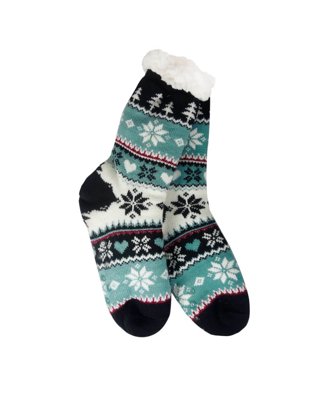 Snowflake, Tree & Heart Knit Thermal Slipper Socks with Non-Slip Grippers