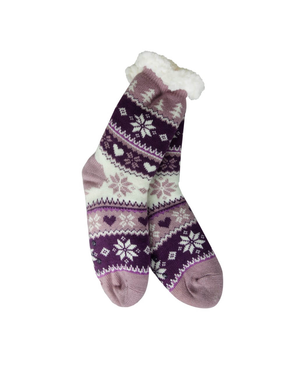 Snowflake, Tree & Heart Knit Thermal Slipper Socks with Non-Slip Grippers