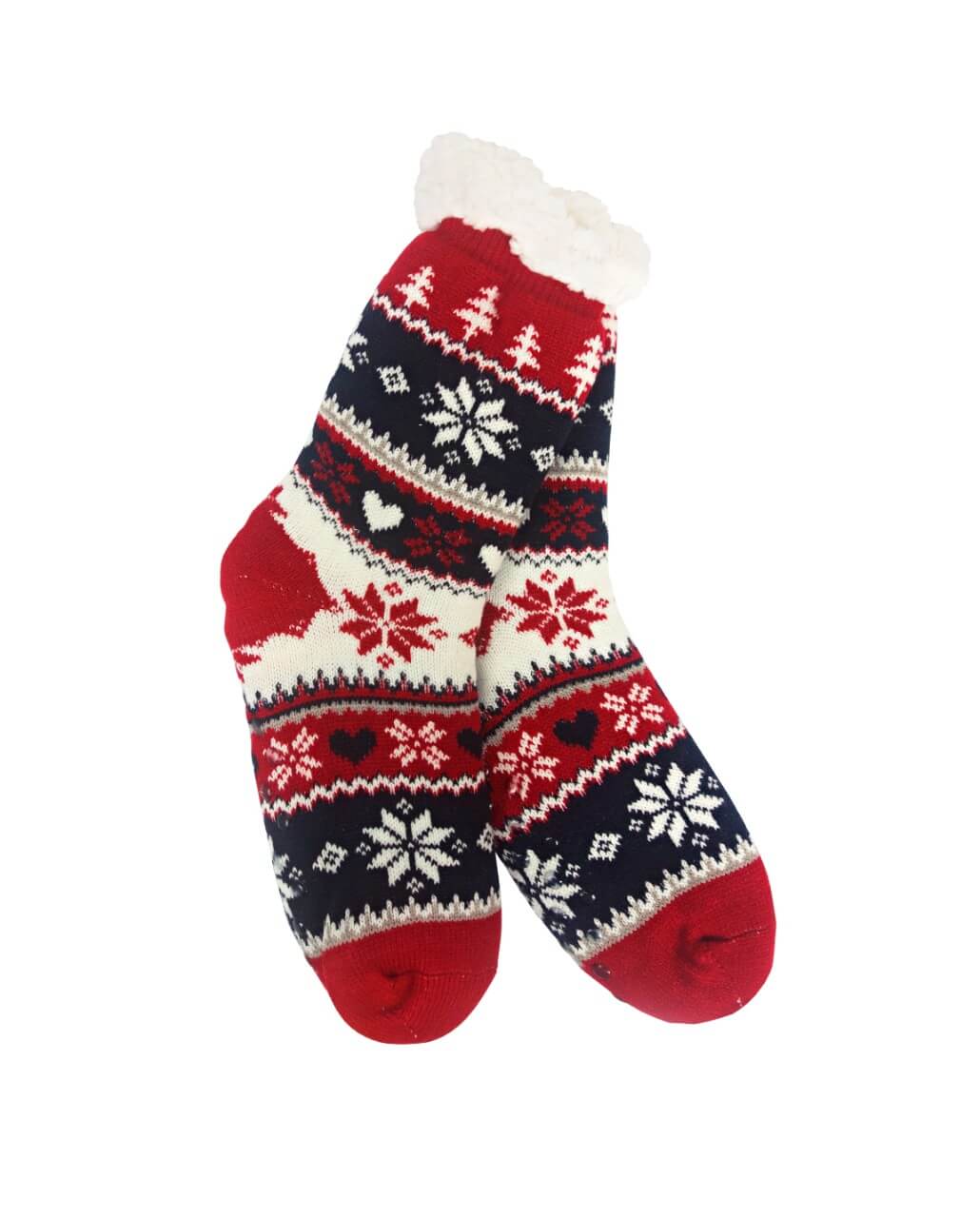 Snowflake, Tree & Heart Knit Thermal Slipper Socks with Non-Slip Grippers