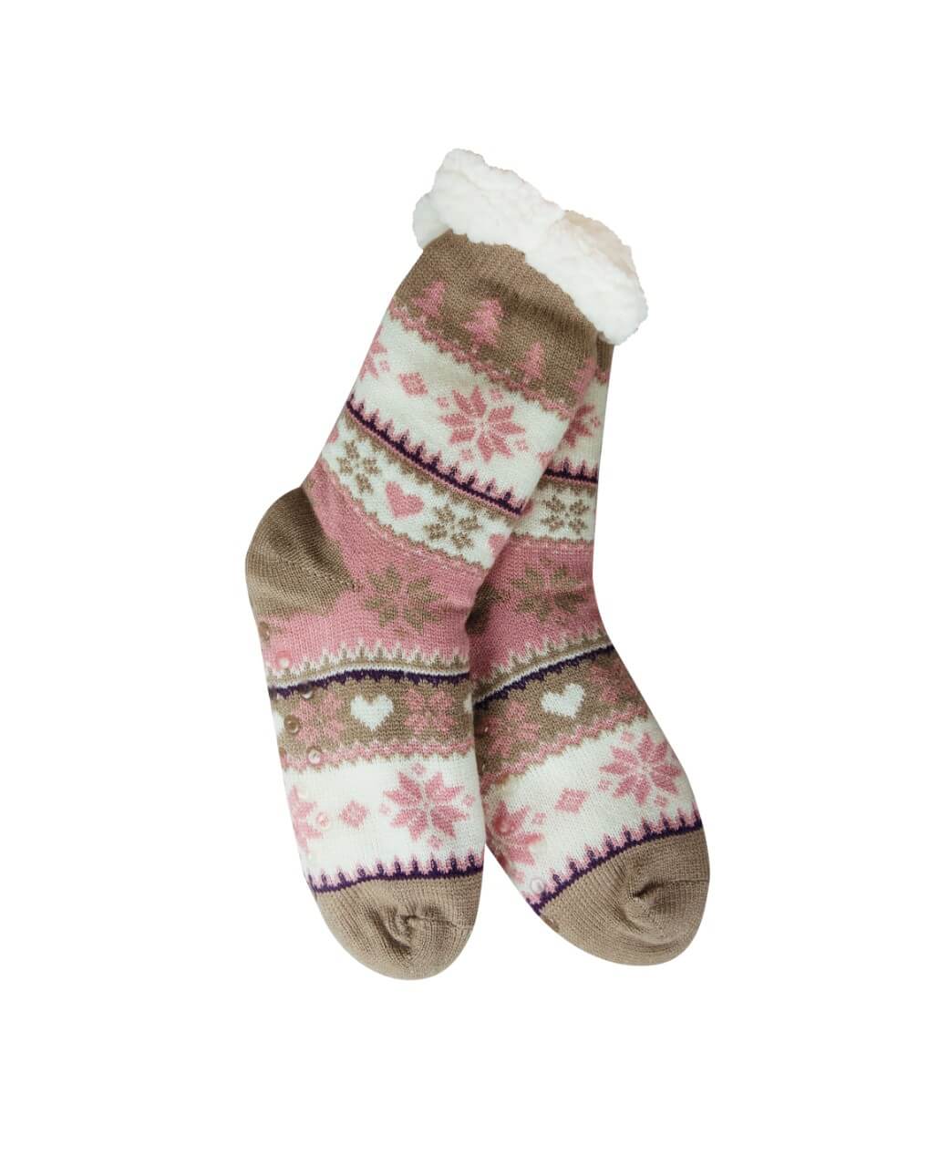 Snowflake, Tree & Heart Knit Thermal Slipper Socks with Non-Slip Grippers
