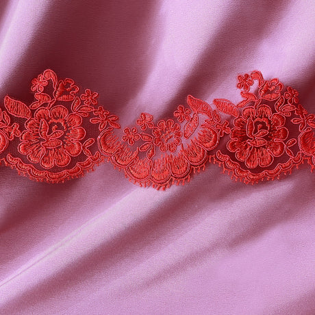 1 Yard Corded Lace Trimming on Net Mesh | 3.5" Wide | Handmade Embroidered Trim for Dresses & Costumes