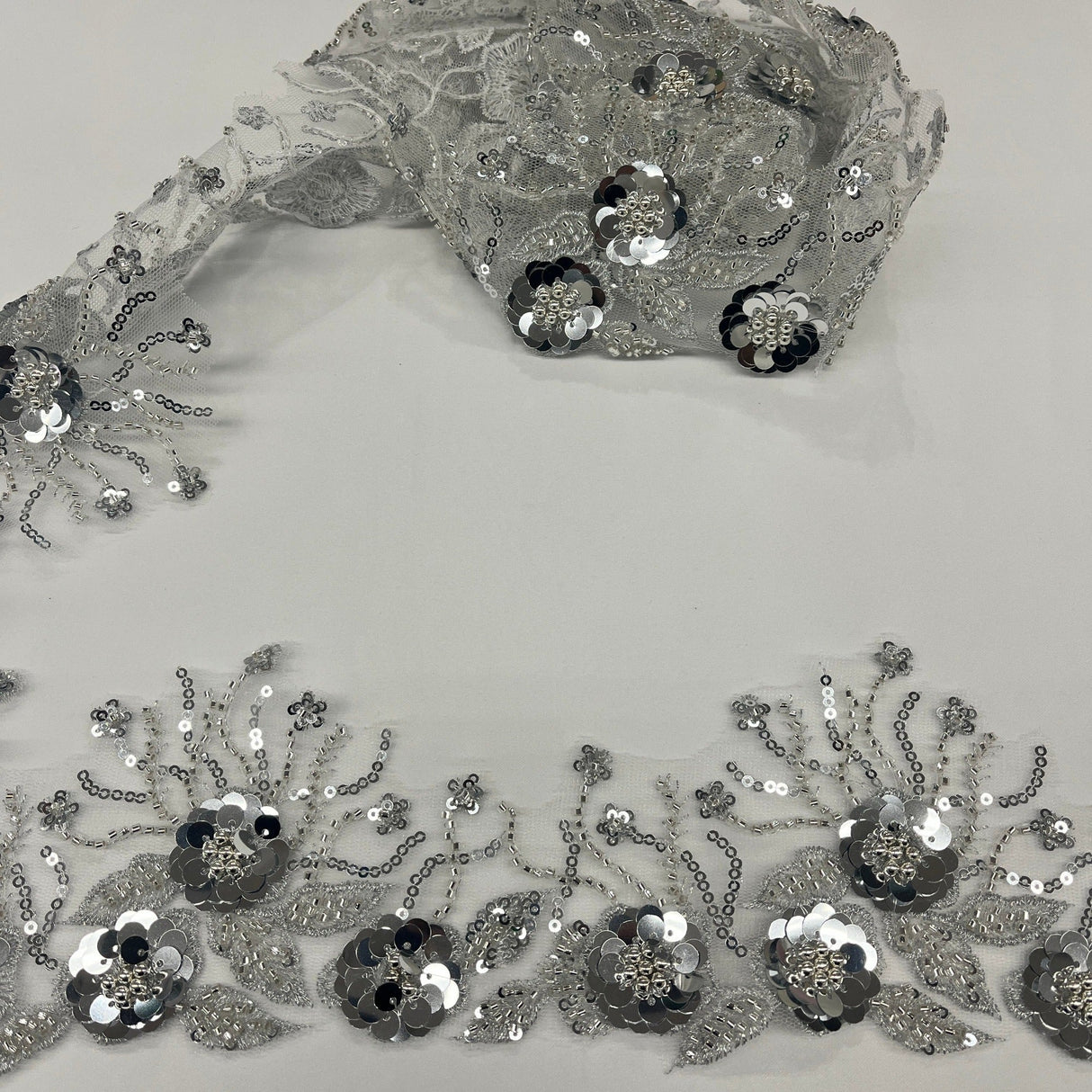 Beaded Corded Floral Lace Trim