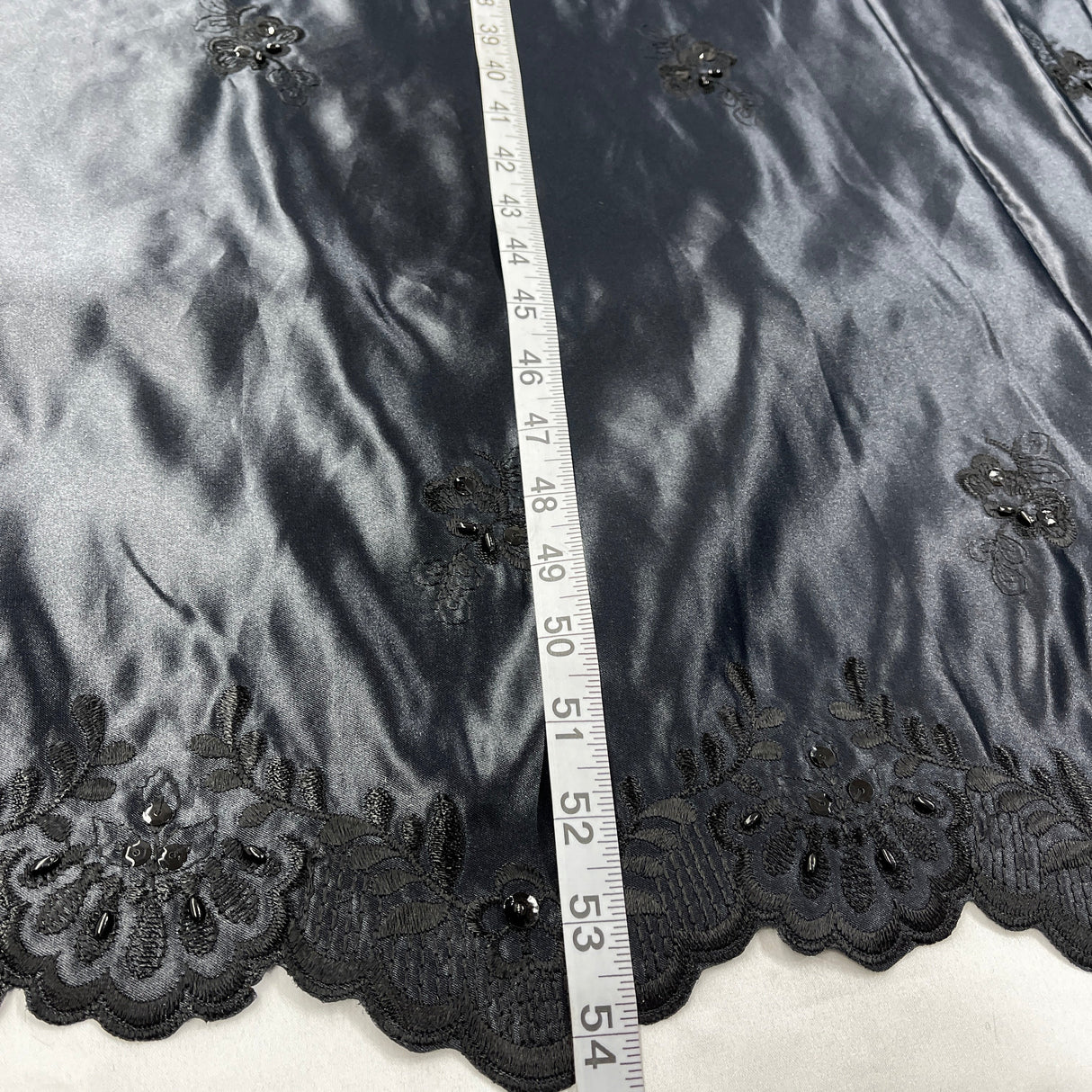Beaded Bridal Lace Fabric - 100 Percent Polyester Satin, Floral Embroidery, 54" Width (1 Yard)