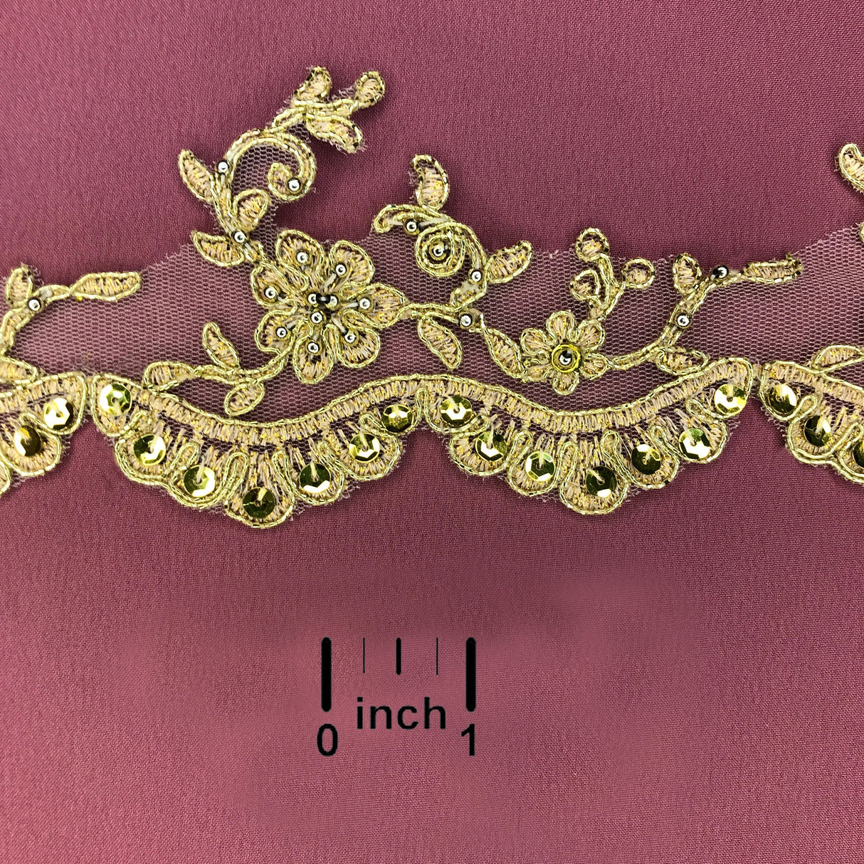Beaded Corded Lace Trimming Polyester Fabric - Embroidered, 3.25" Width, Multiple Colors (1 Yard)