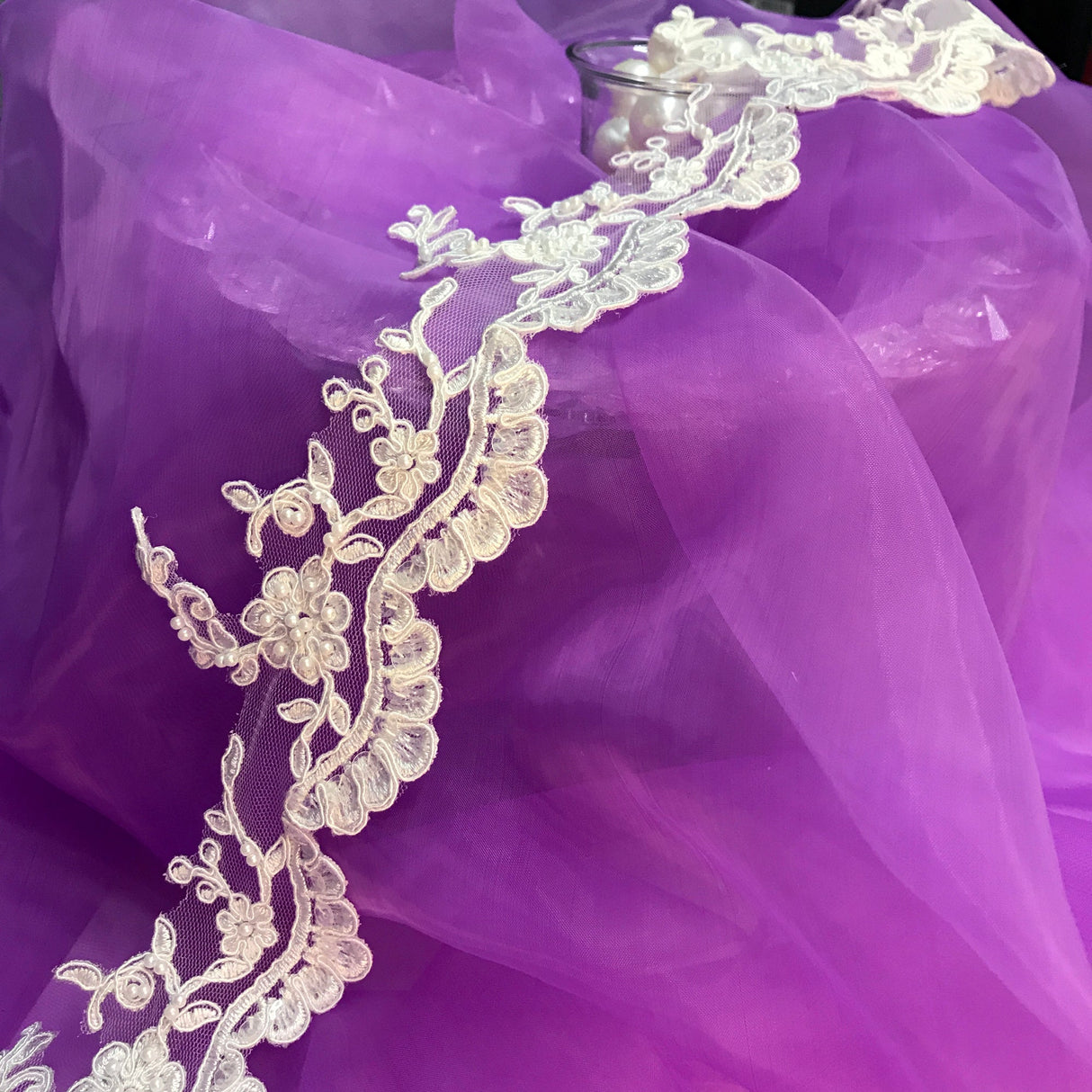 Beaded Corded Lace Trim Metallic