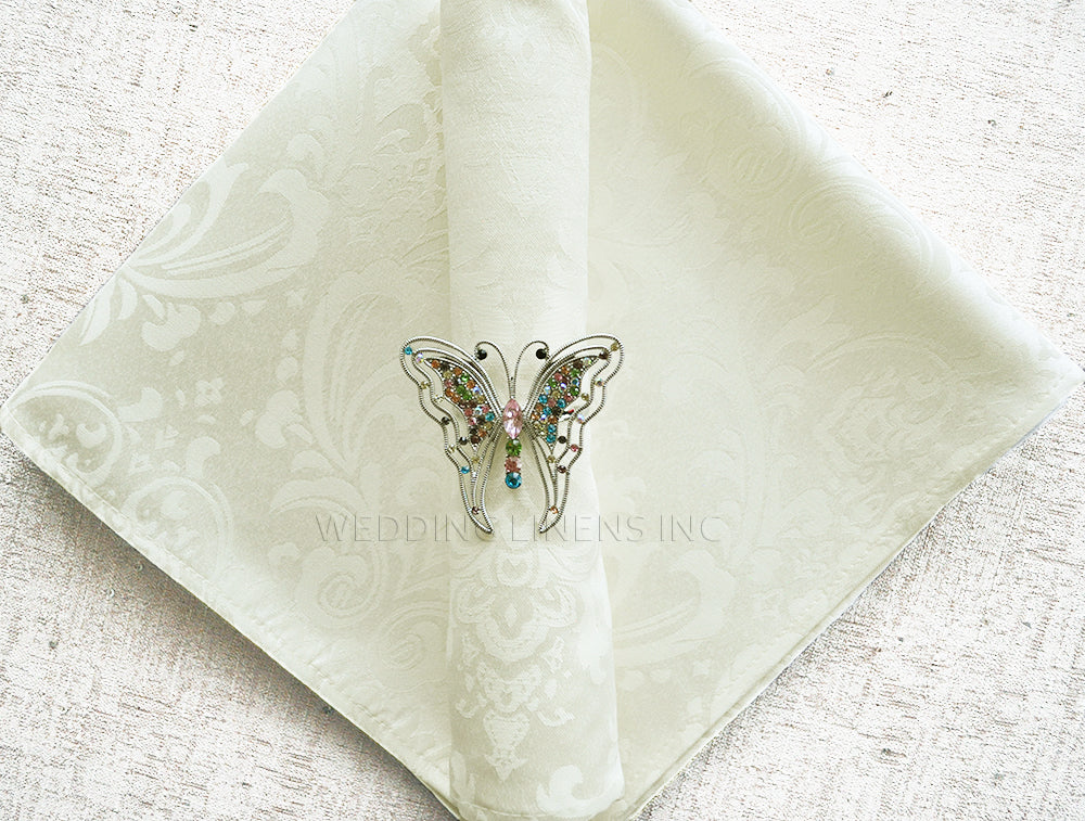 Cloth Dinner Napkin Floral Damask Jacquard Polyester 20x20 Ivory