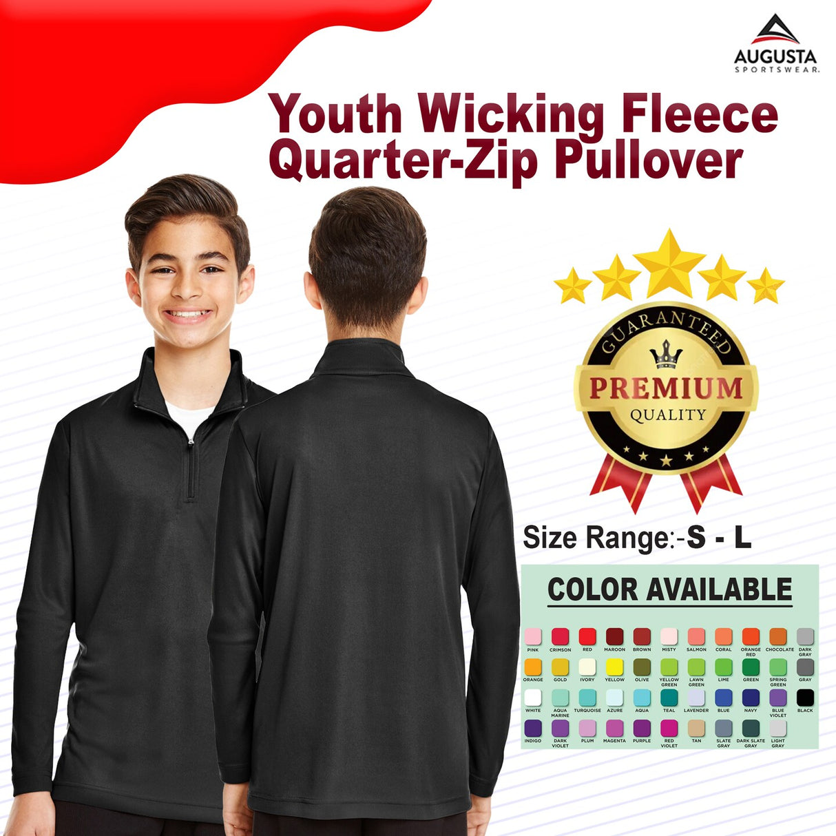 Augusta Sportswear® Youth Wicking Fleece Quarter-Zip Pullover