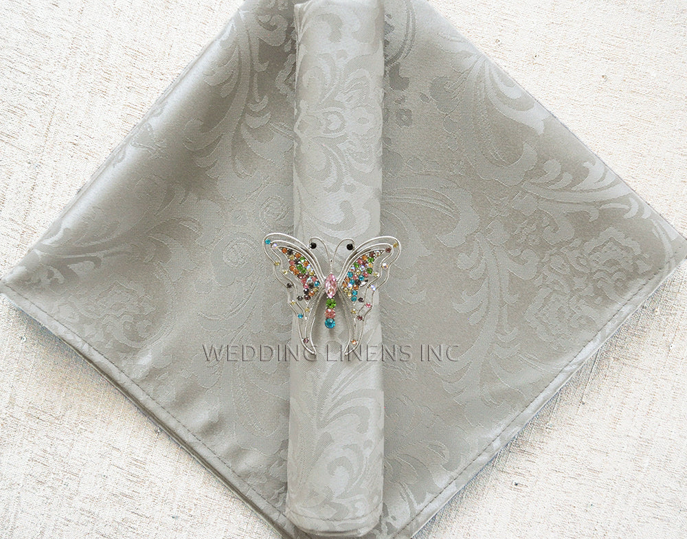 Floral Damask Jacquard Polyester Dinner Napkin 20x20 Silver