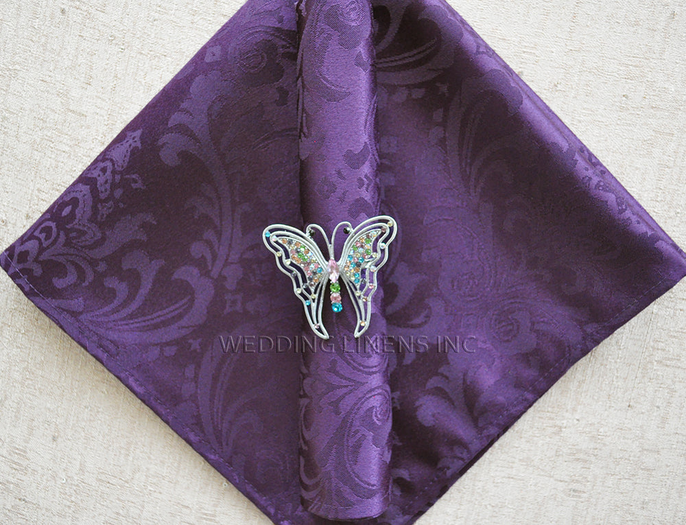 Cloth Dinner Napkin Floral Damask Jacquard Polyester 20x20 Eggplant