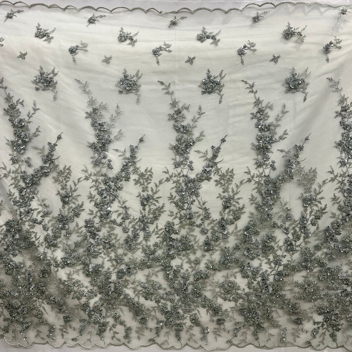 Beaded 3D Floral Lace Sage