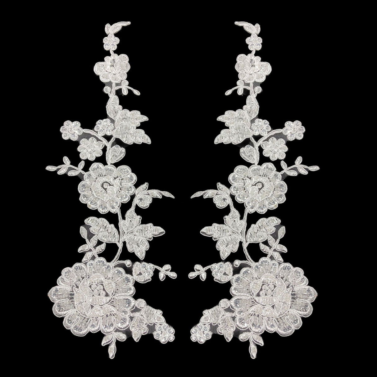 Beaded Corded Floral Lace Applique