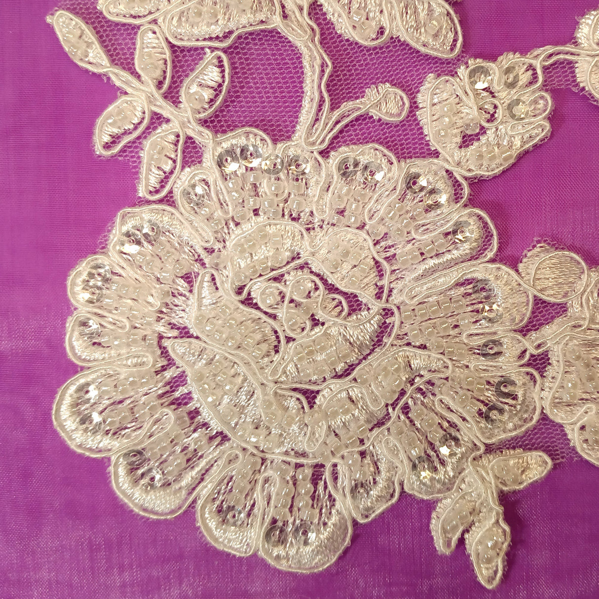 Beaded Corded Floral Lace Applique