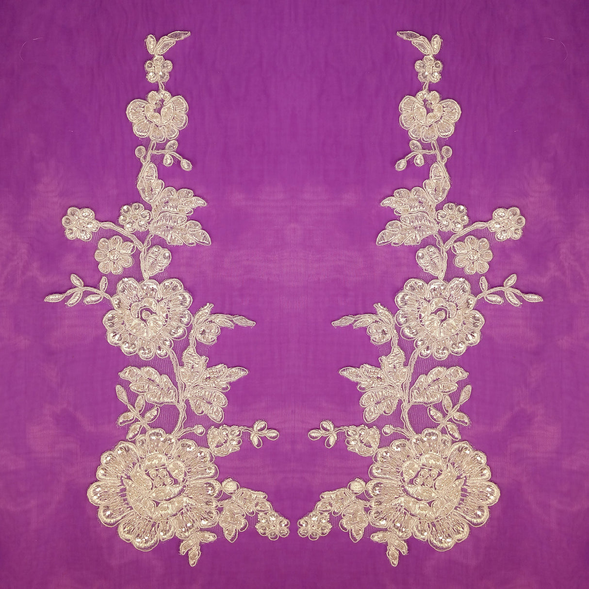 Beaded Corded Floral Lace Applique