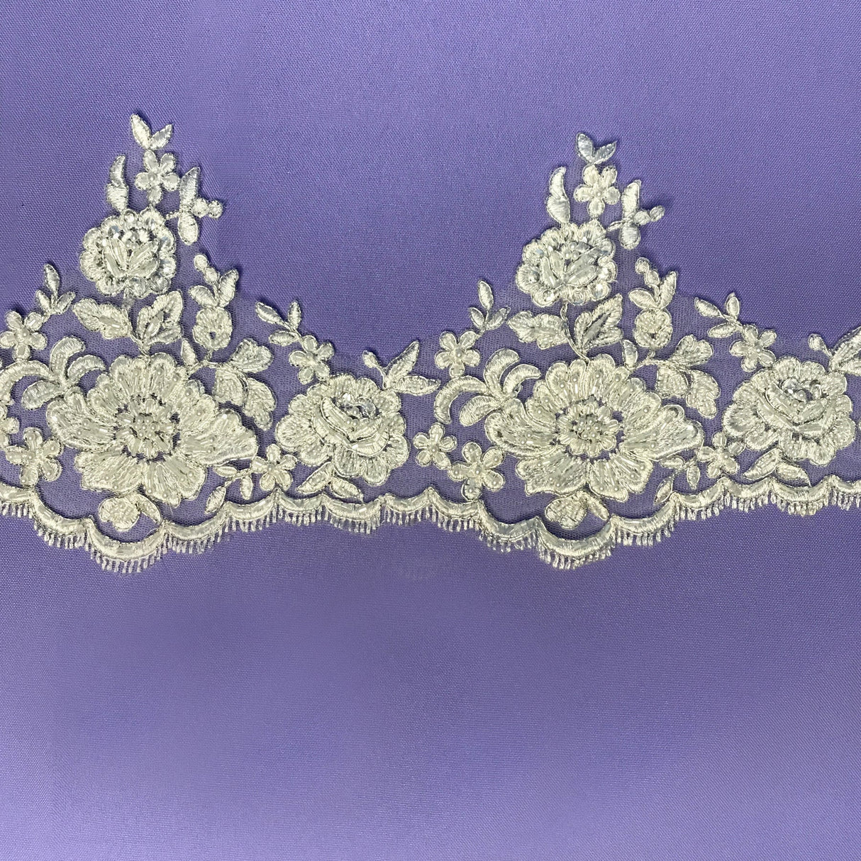 1 Yard Embroidered on 100% Polyester Net Mesh 6″ Wide Beaded & Corded Floral Lace Trimming