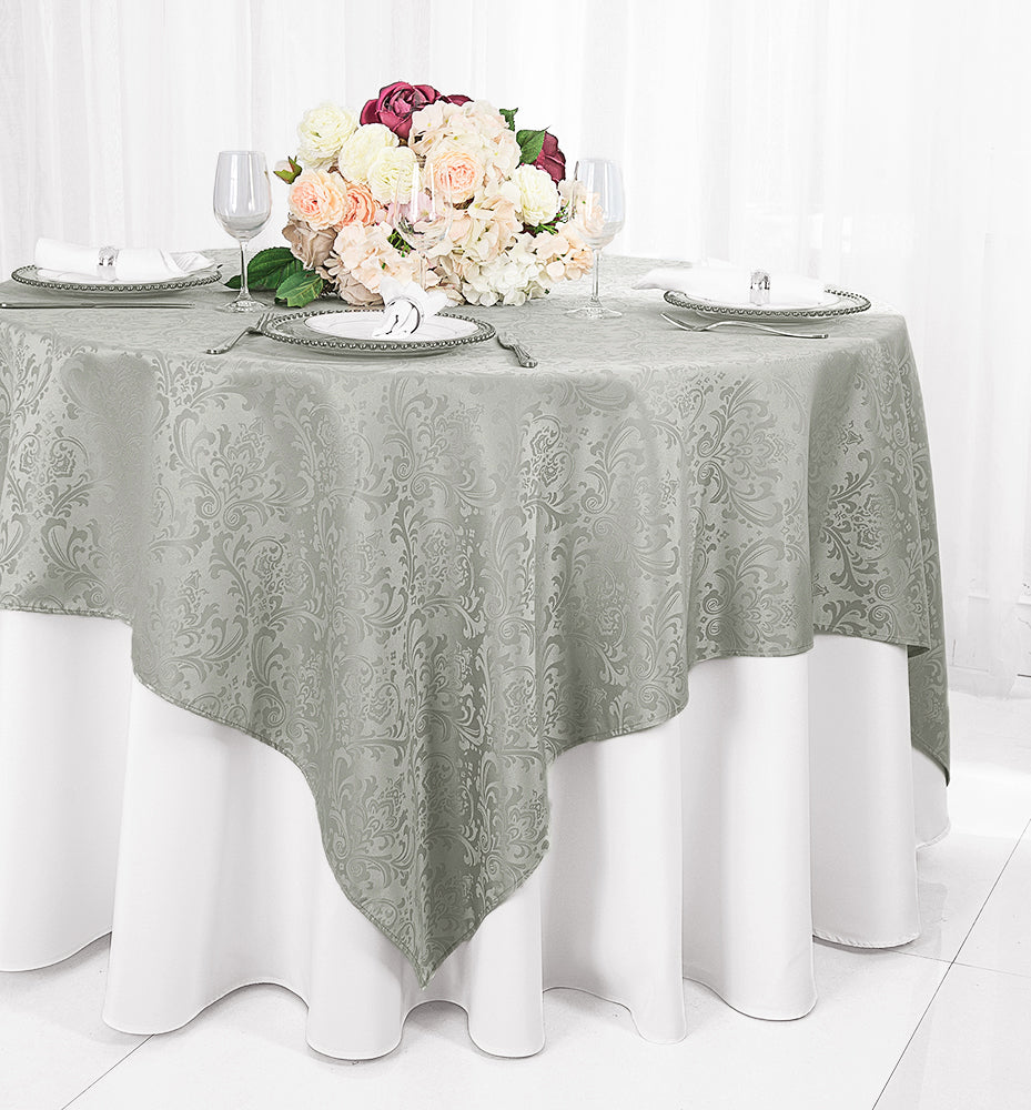 Square Floral Damask Jacquard Table Overlay 240 GSM