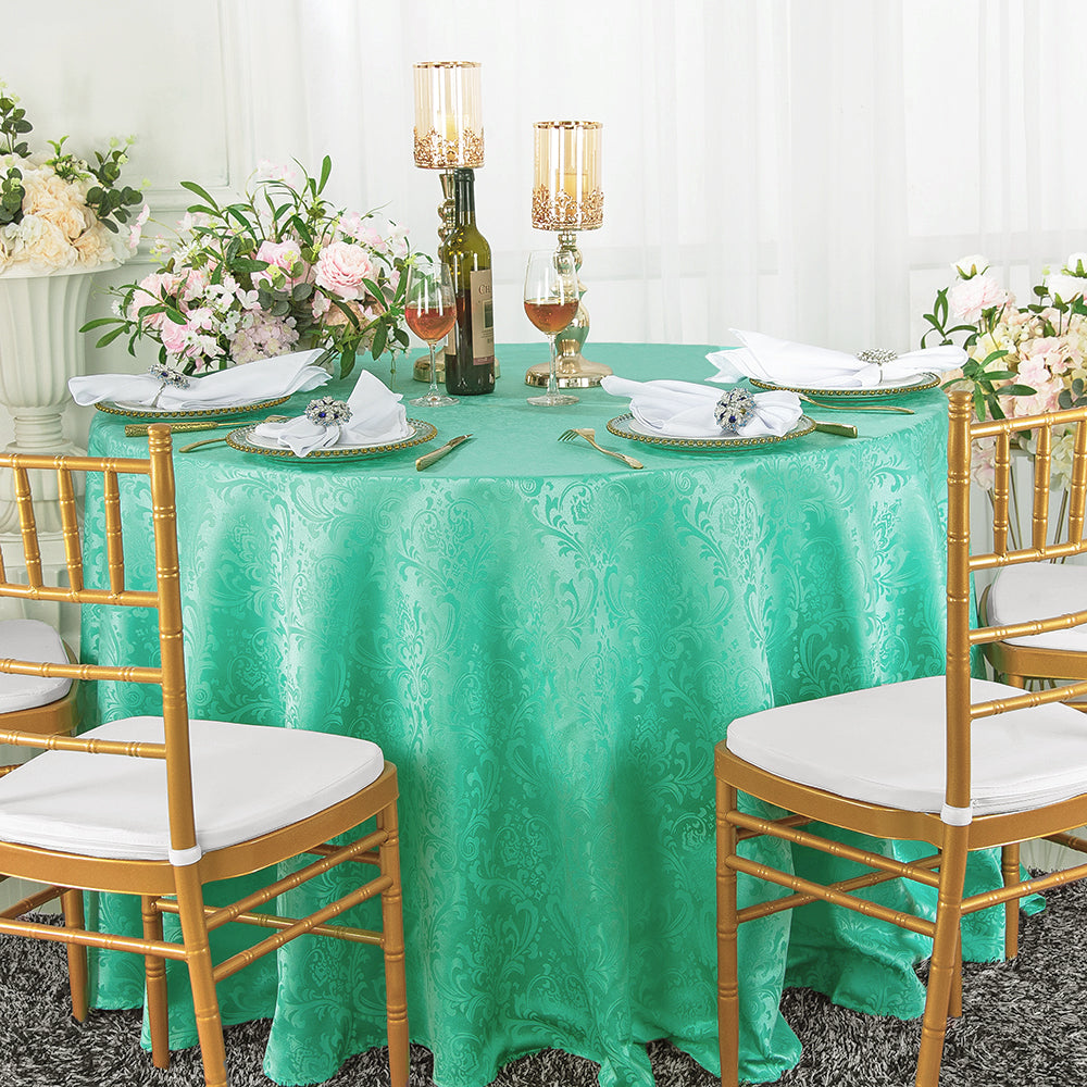 Round Polyester Tablecloth 90" Floral Damask Jacquard Tiff Blue/Aqua Blue