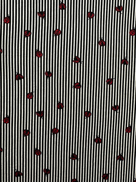 1 Yard Black Stripe Ladybug Print Double Brushed Jersey Knit Fabric Stretch 58 Inches Wide