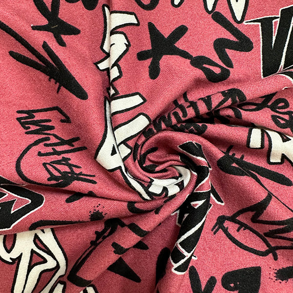 1 Yard Dark Rose Graffiti Print Double Brushed Jersey Knit Fabric Lightweight Soft Stretch Knit 60 Inches Width