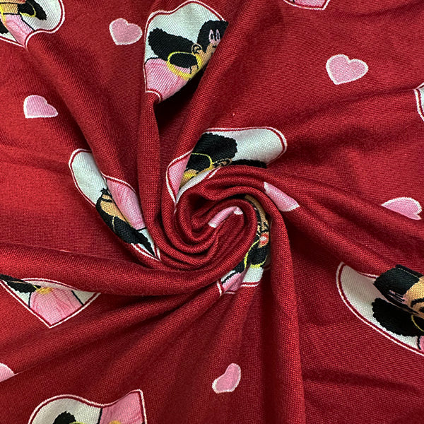 1 Yard Red Girl Heart Print Double Brushed Jersey Knit Fabric Soft Lightweight Stretch Knit 60 Inches Width