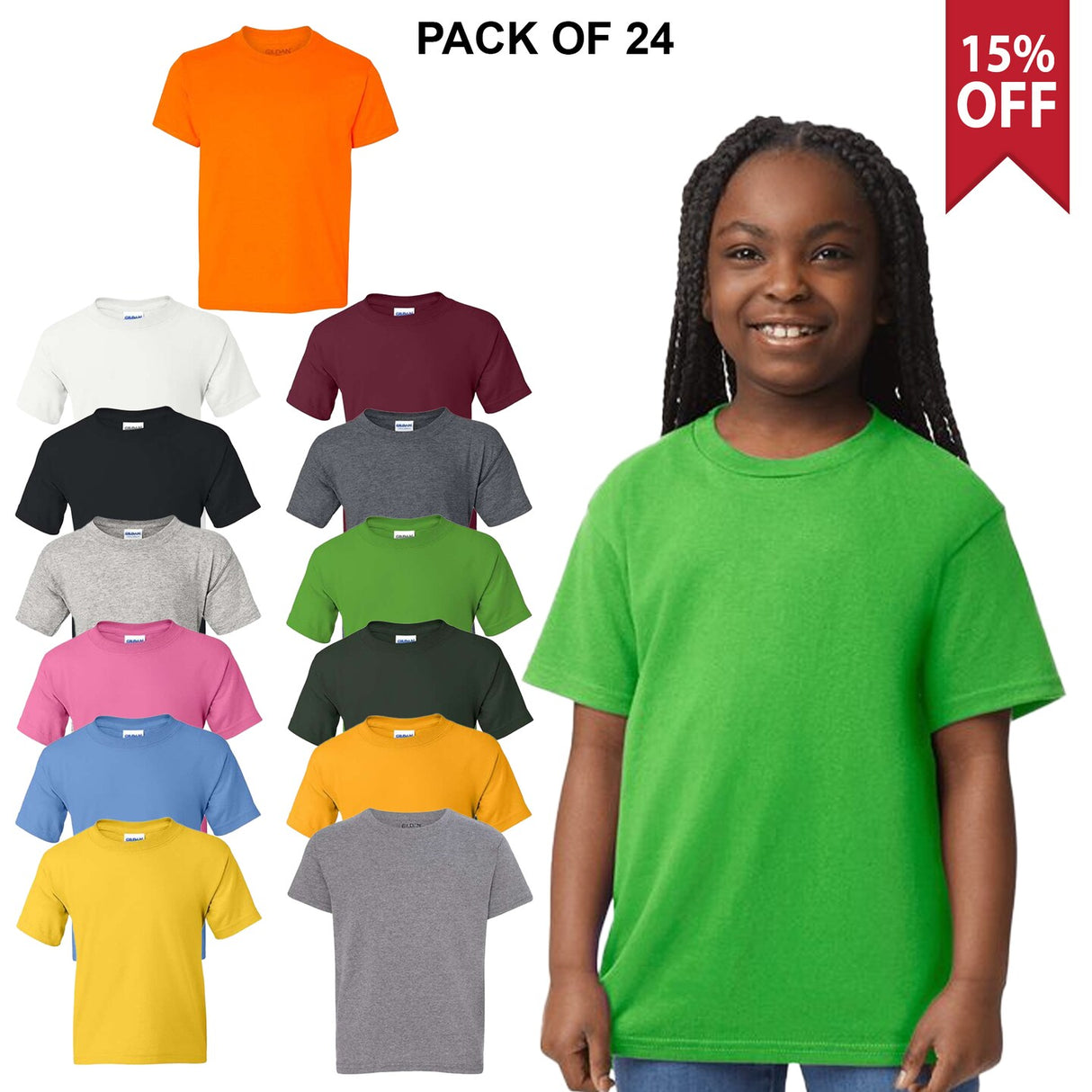 24 Pack: DryBlend Crewneck Short Sleeve Youth T-Shirt