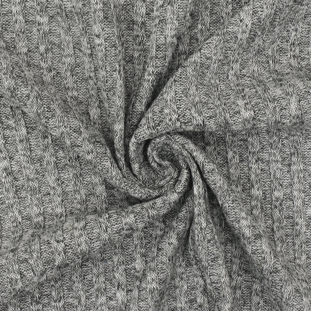 1 Yard Winter Gray White Black Texture Stretch Poly 4 by 4 Rib Knit Fabric 58 Inches Wide