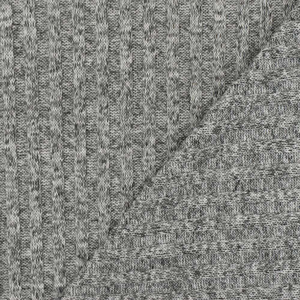 1 Yard Winter Gray White Black Texture Stretch Poly 4 by 4 Rib Knit Fabric 58 Inches Wide