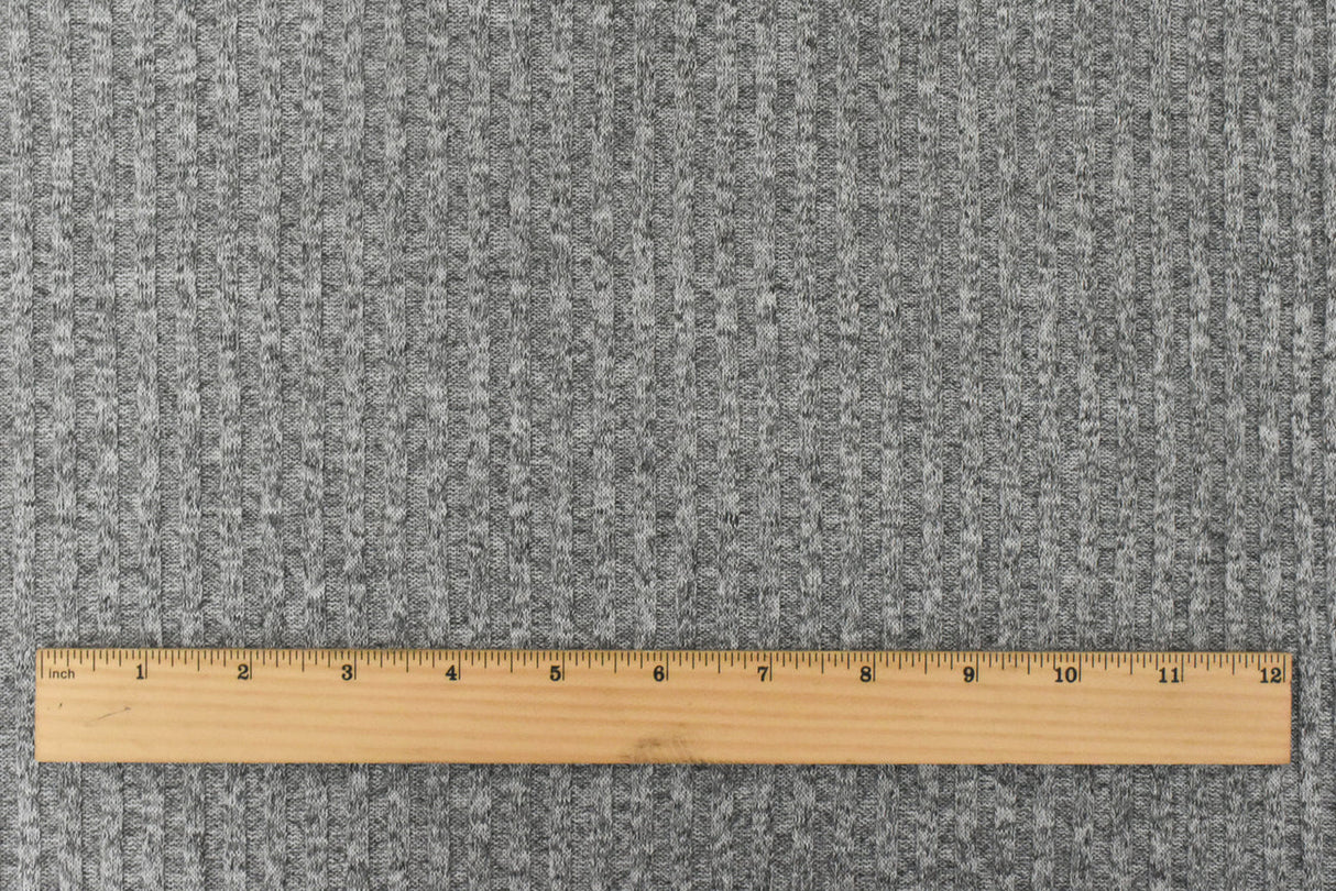 1 Yard Winter Gray White Black Texture Stretch Poly 4 by 4 Rib Knit Fabric 58 Inches Wide