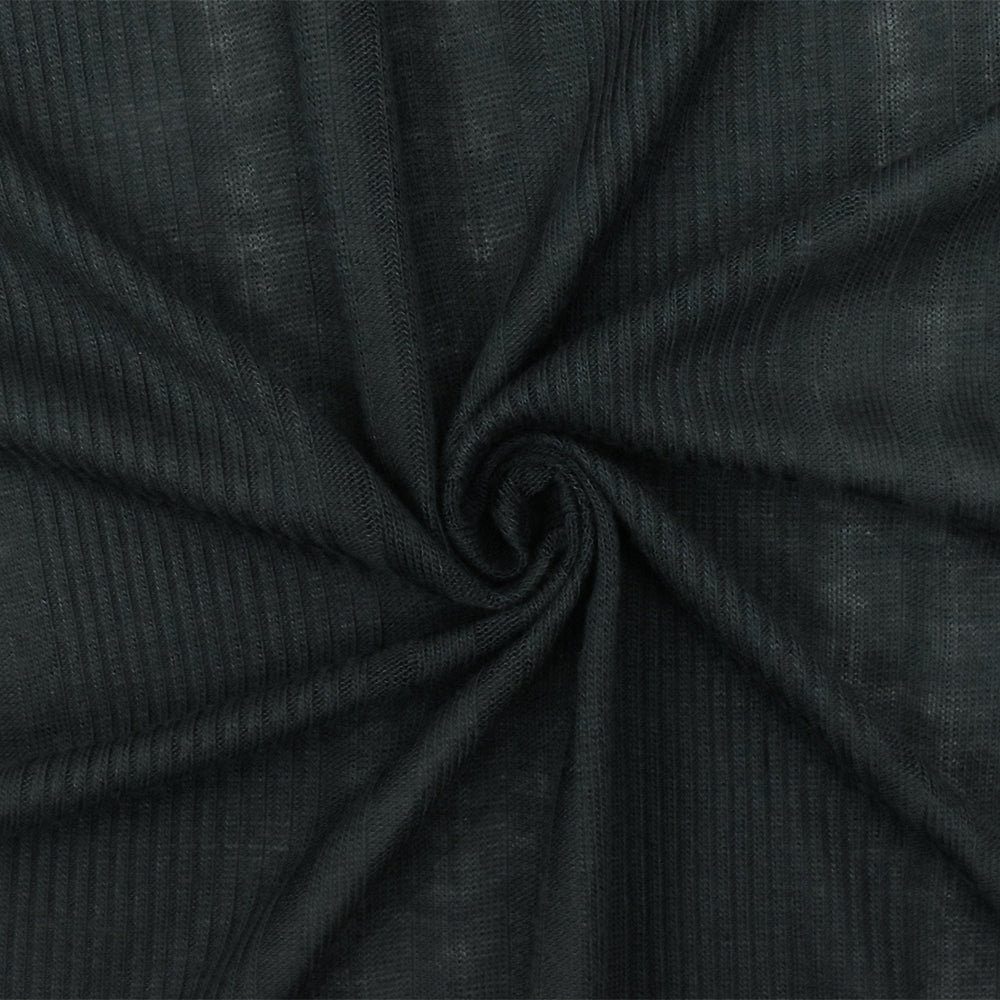1 Yard Smoked Black Lightweight Ribbed Knit Fabric for Dresses Overlays and Tops 58 Inches Width