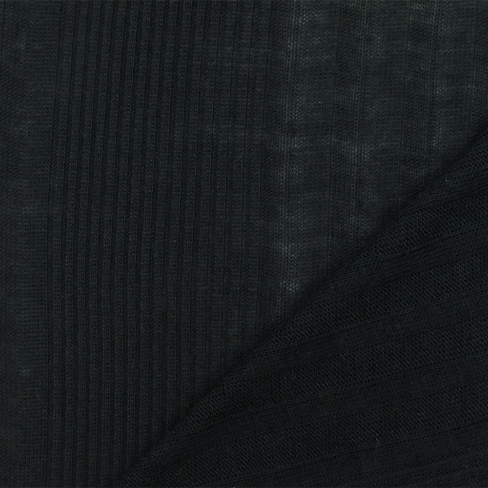 1 Yard Smoked Black Lightweight Ribbed Knit Fabric for Dresses Overlays and Tops 58 Inches Width