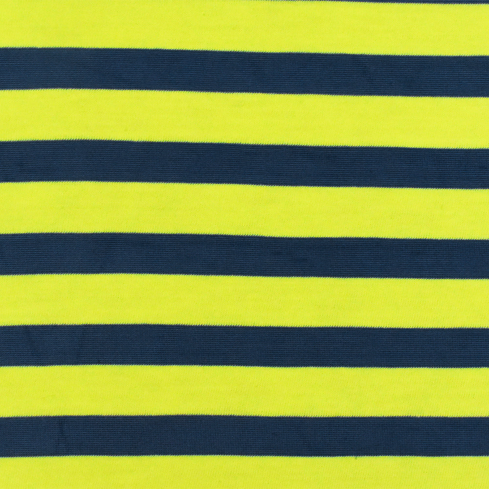 1 Yard Lemon Yellow Teal Stripe Stretch Jersey Knit Fabric 58 Inches