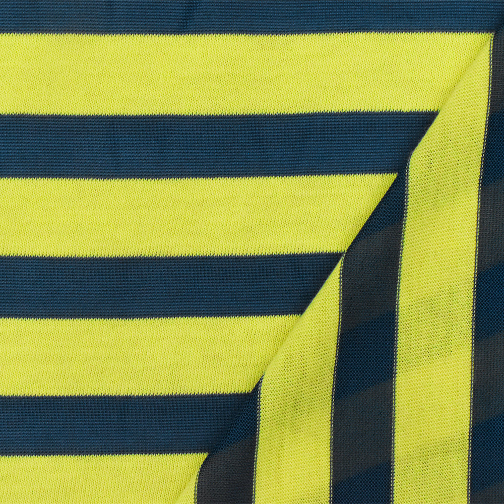 1 Yard Lemon Yellow Teal Stripe Stretch Jersey Knit Fabric 58 Inches