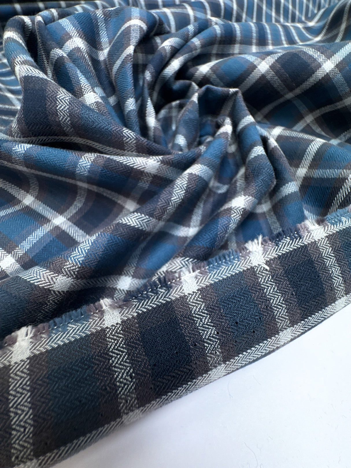 Cotton Tweed Checked Gray-Blue
