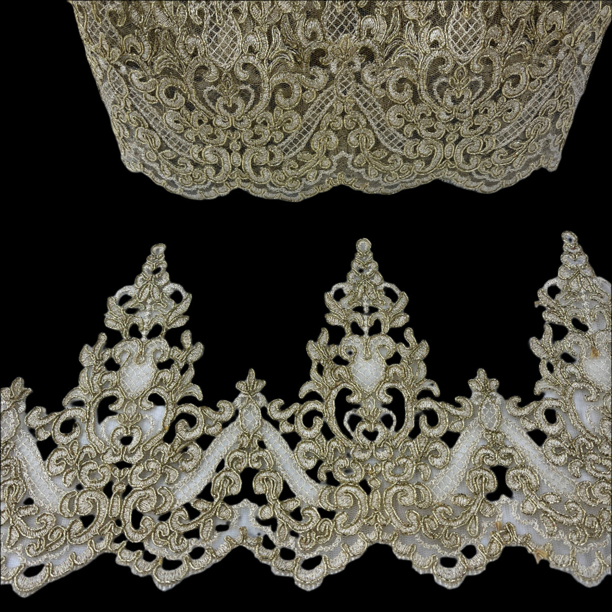 Polyester Net Mesh Corded Lace Trim 6" Wide