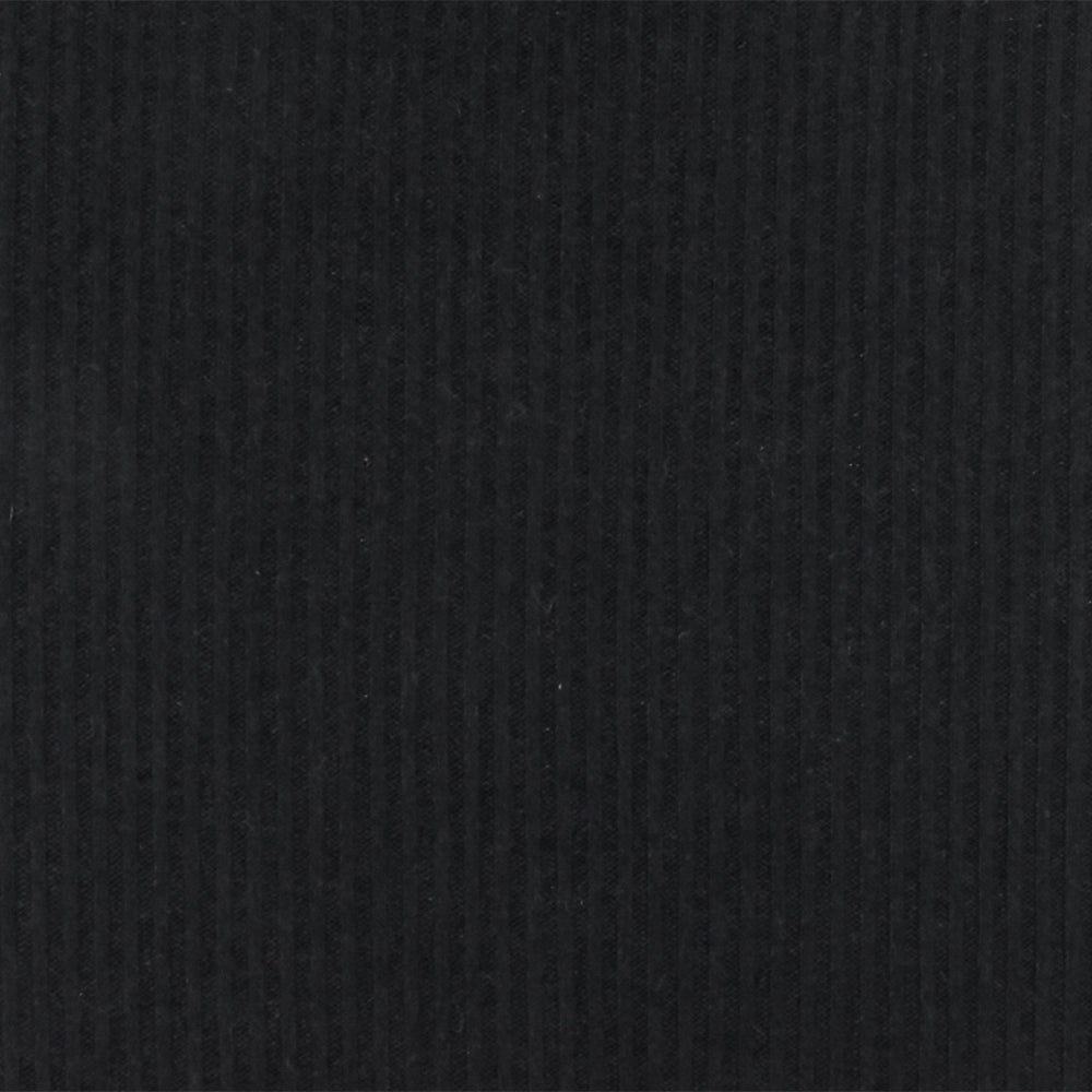 1 Yard Pitch Black Solid Stretch Brushed 2 by 2 Rib Knit Fabric 58 Inches Wide