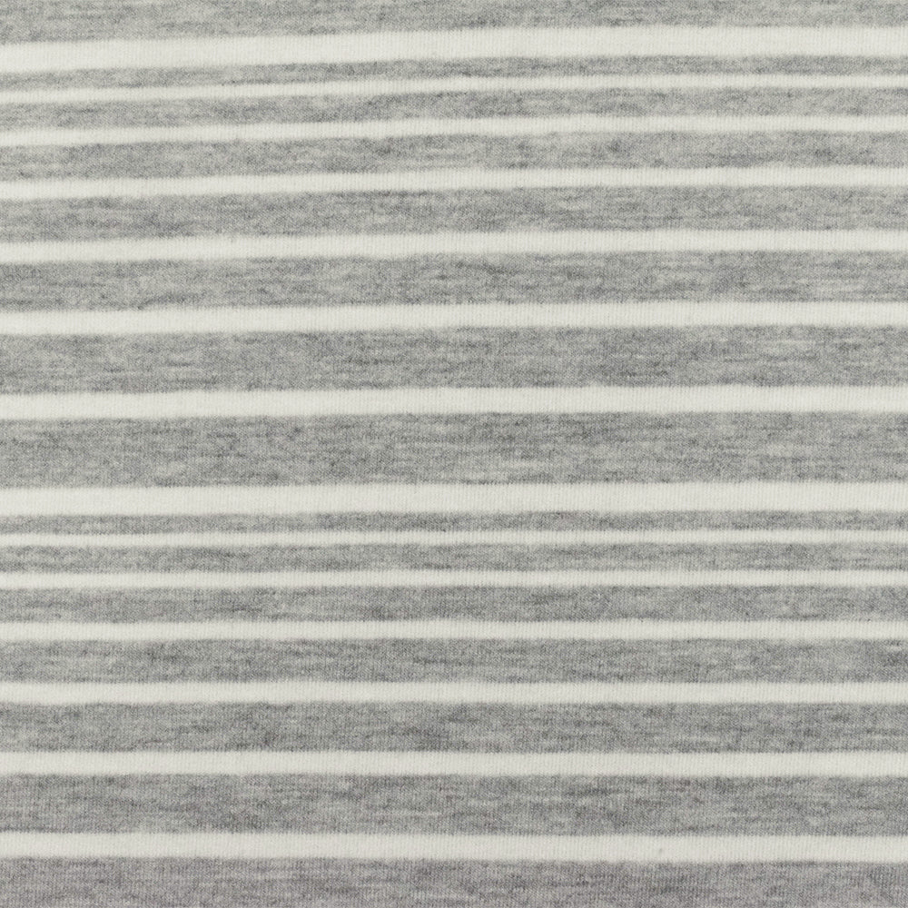 1 Yard Light Gray & White Striped Stretch Jersey Knit Heather Matte Opaque Fabric, 58 Inches