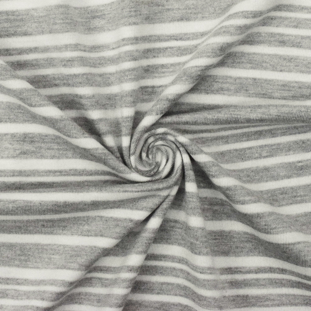 1 Yard Light Gray & White Striped Stretch Jersey Knit Heather Matte Opaque Fabric, 58 Inches