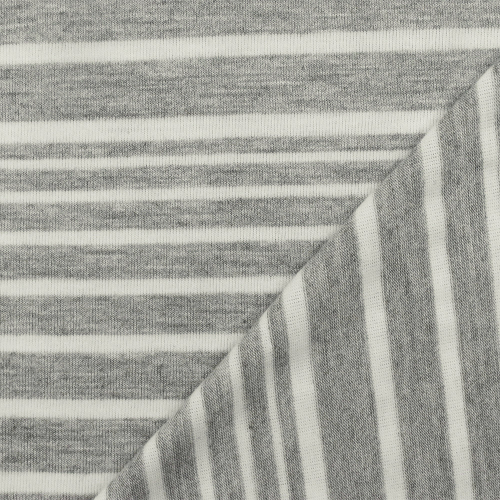 1 Yard Light Gray & White Striped Stretch Jersey Knit Heather Matte Opaque Fabric, 58 Inches