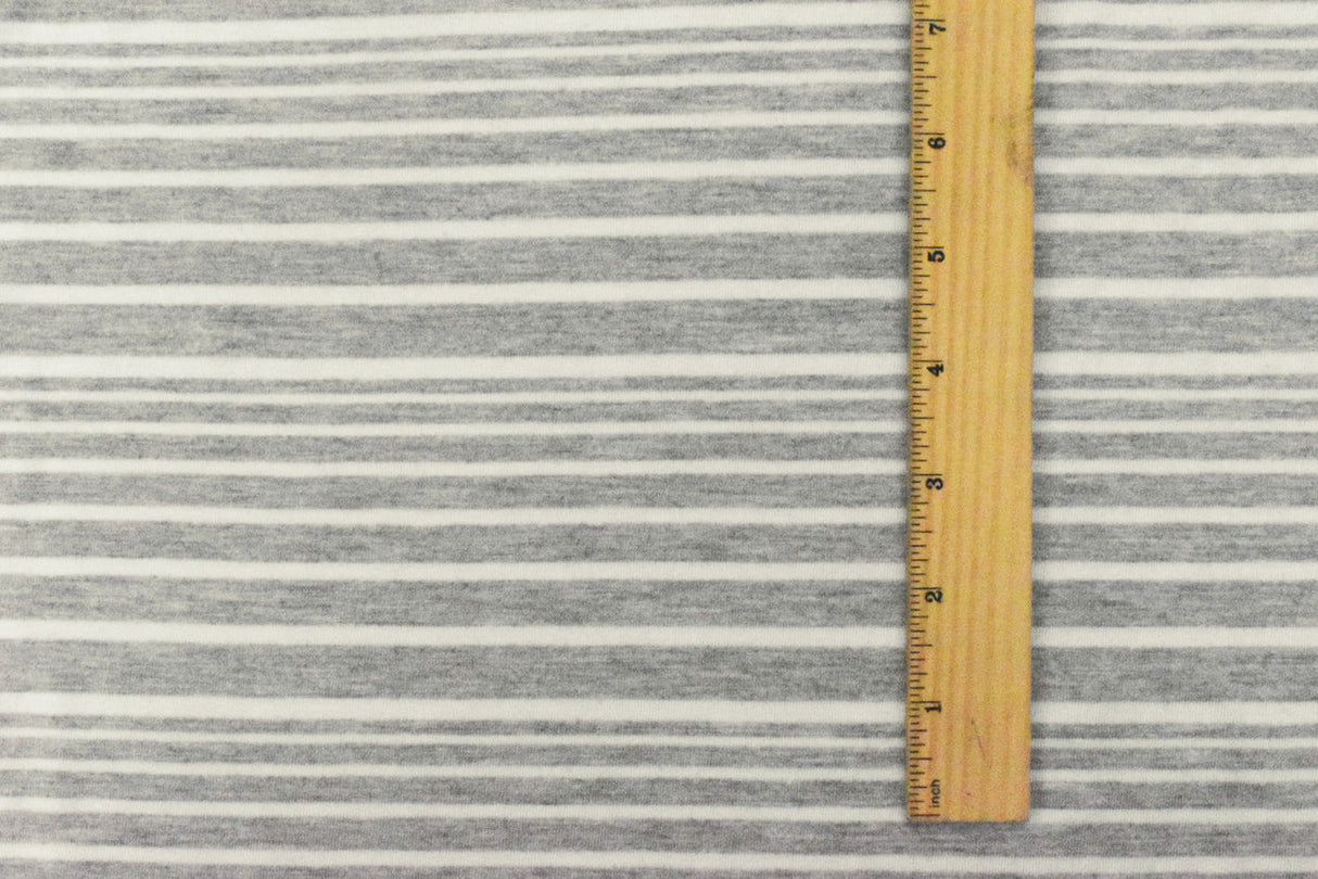 1 Yard Light Gray & White Striped Stretch Jersey Knit Heather Matte Opaque Fabric, 58 Inches