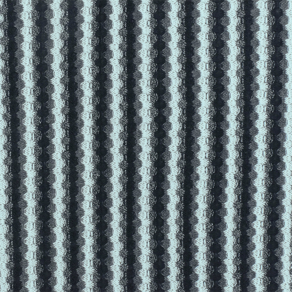 1 Yard Airy Blue, Black & Gray Stripe Knit Polyester, Cotton Blend Soft & Opaque 58" Wide