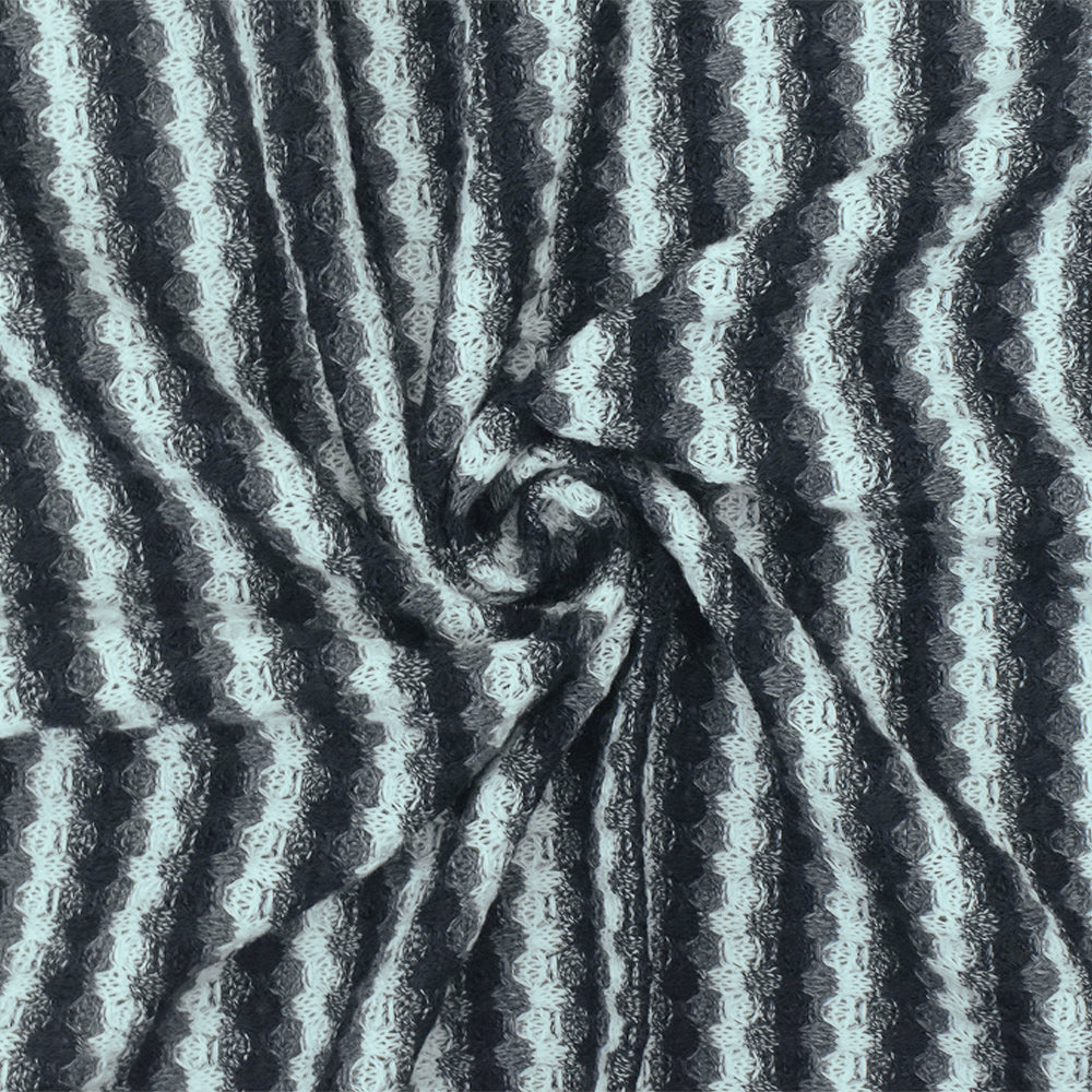 1 Yard Airy Blue, Black & Gray Stripe Knit Polyester, Cotton Blend Soft & Opaque 58" Wide