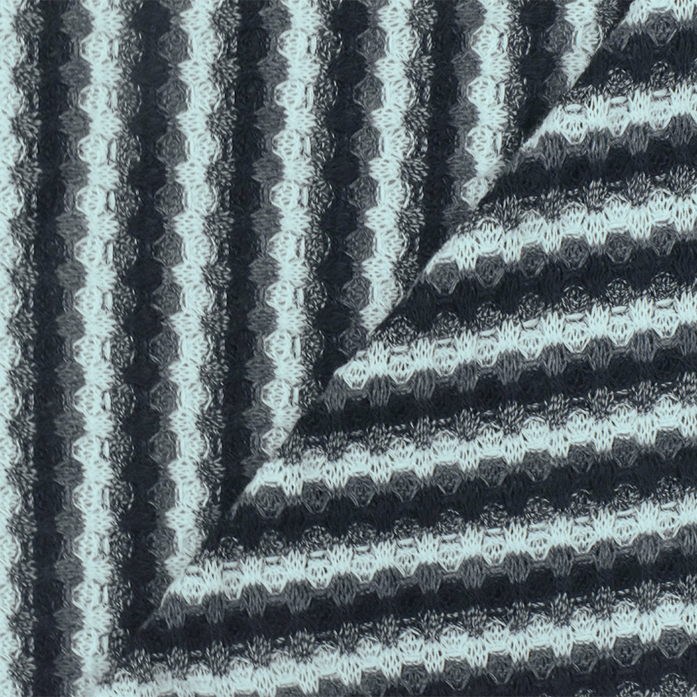 1 Yard Airy Blue, Black & Gray Stripe Knit Polyester, Cotton Blend Soft & Opaque 58" Wide