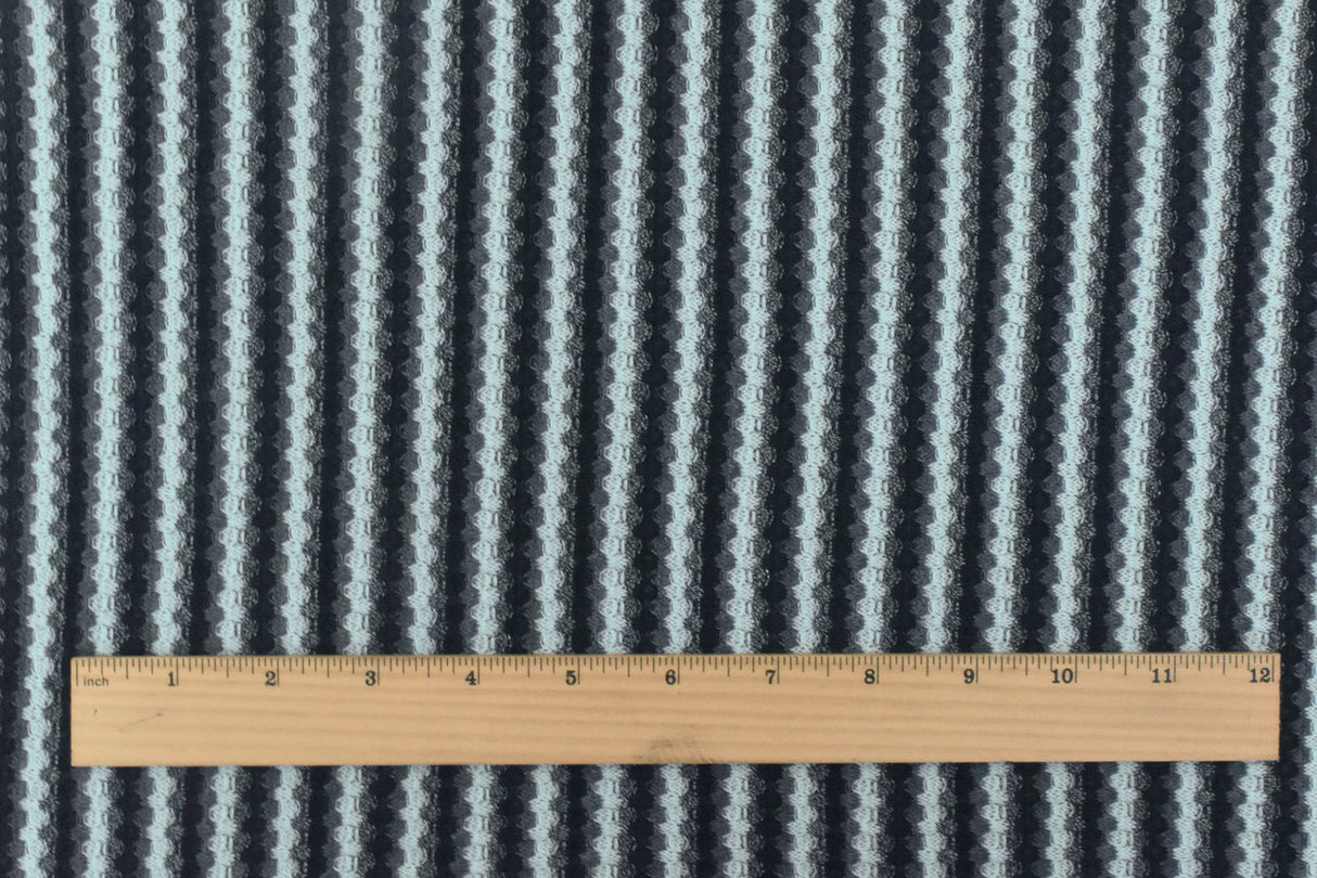 1 Yard Airy Blue, Black & Gray Stripe Knit Polyester, Cotton Blend Soft & Opaque 58" Wide