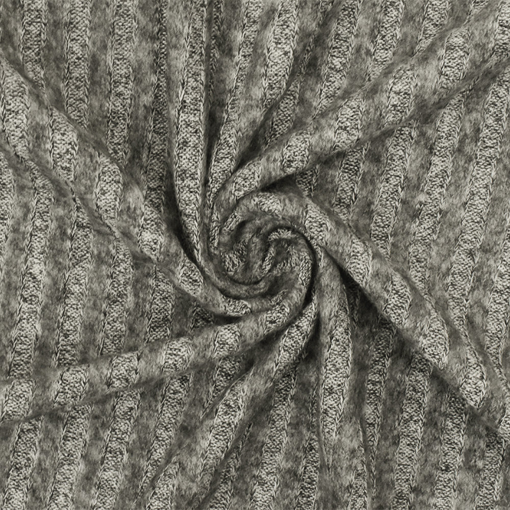1 Yard Warm White Gray Black Texture Brushed Stretch 5 by 4 Rib Knit Fabric 55 Inches Wide
