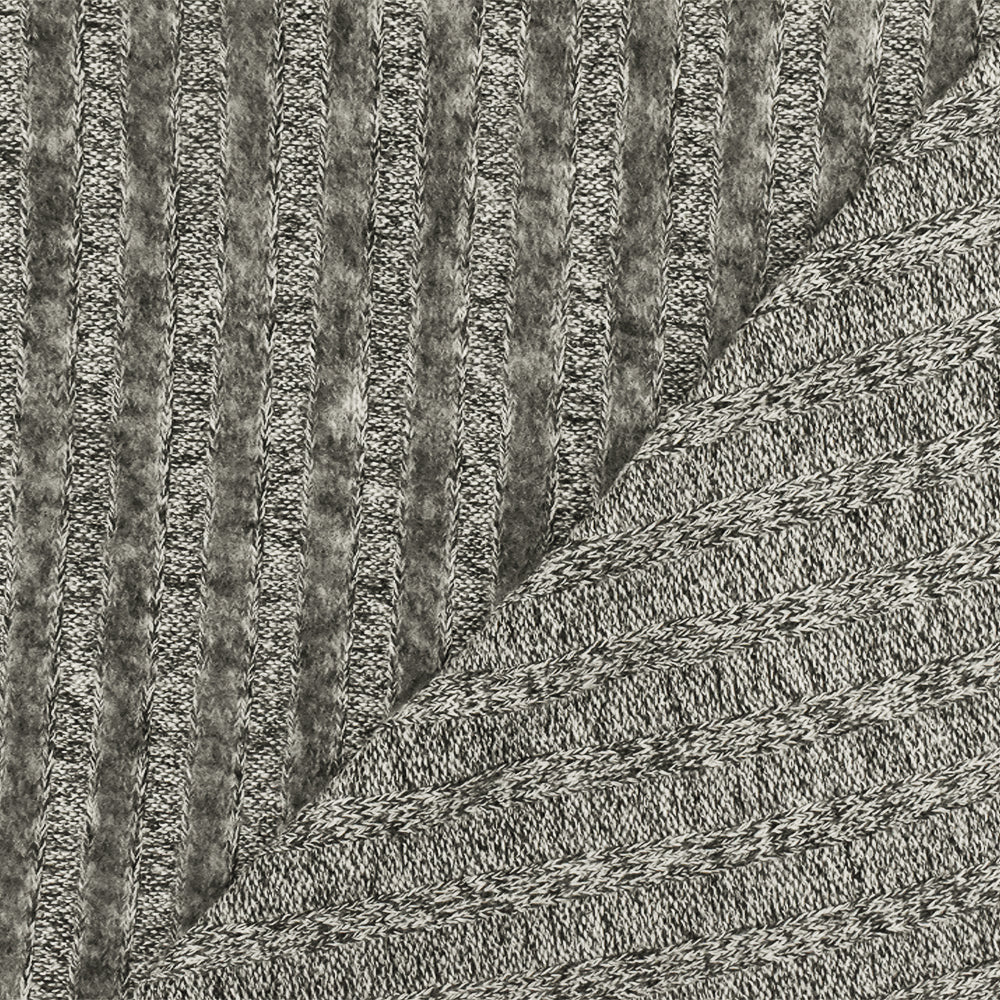 1 Yard Warm White Gray Black Texture Brushed Stretch 5 by 4 Rib Knit Fabric 55 Inches Wide