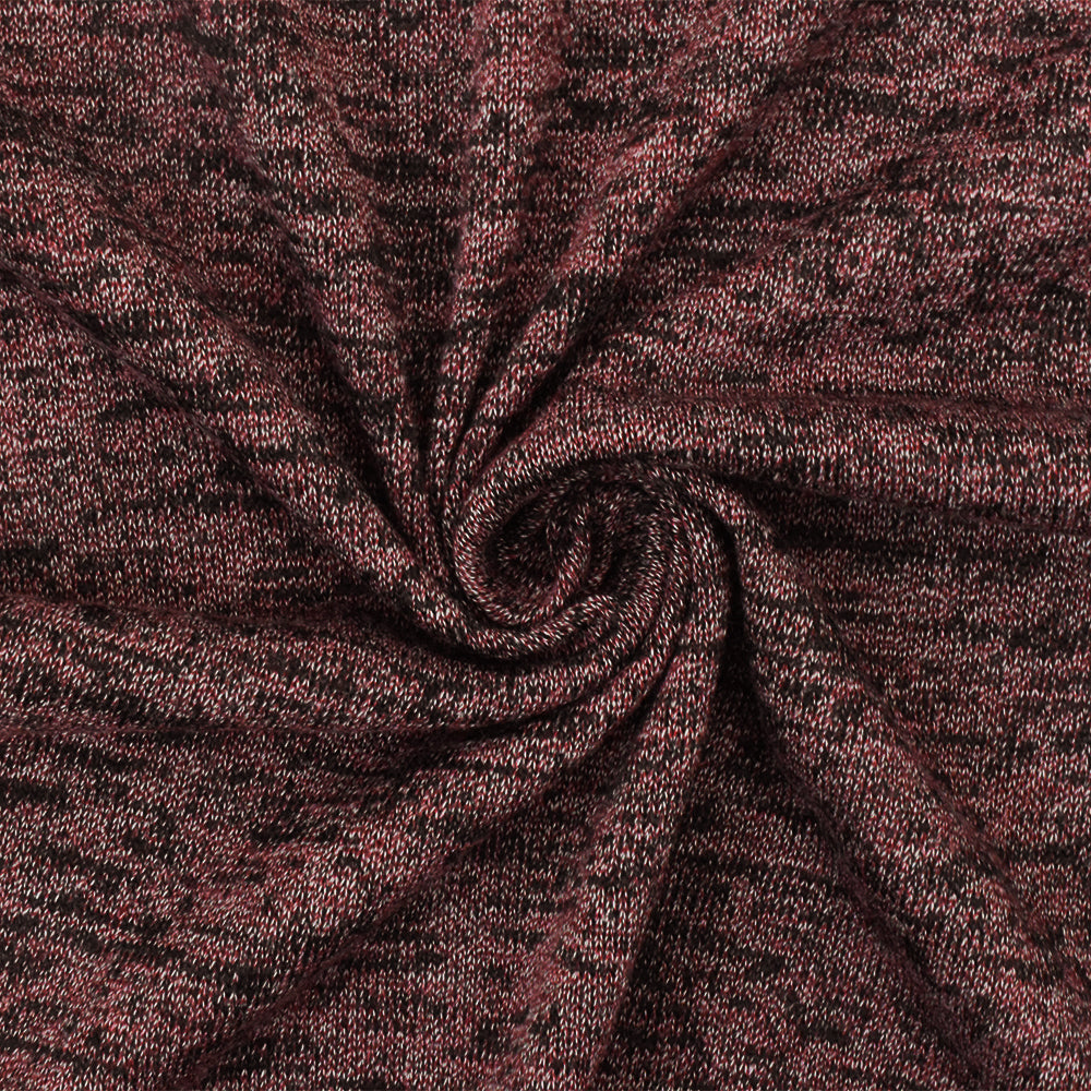 1 Yard Slub Stretch Jersey Knit Fabric Burgundy Red, Black & White Soft Matte Finish 55 Inches Width