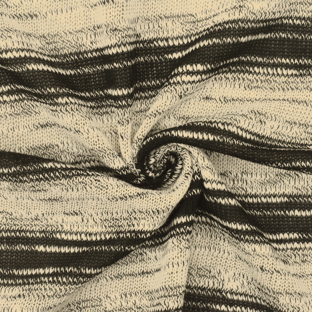 1 Yard Beige & Black Stripe Slub Stretch Jersey Knit Mineral, Soft Matte Fabric for Apparel 53 Inches Wide