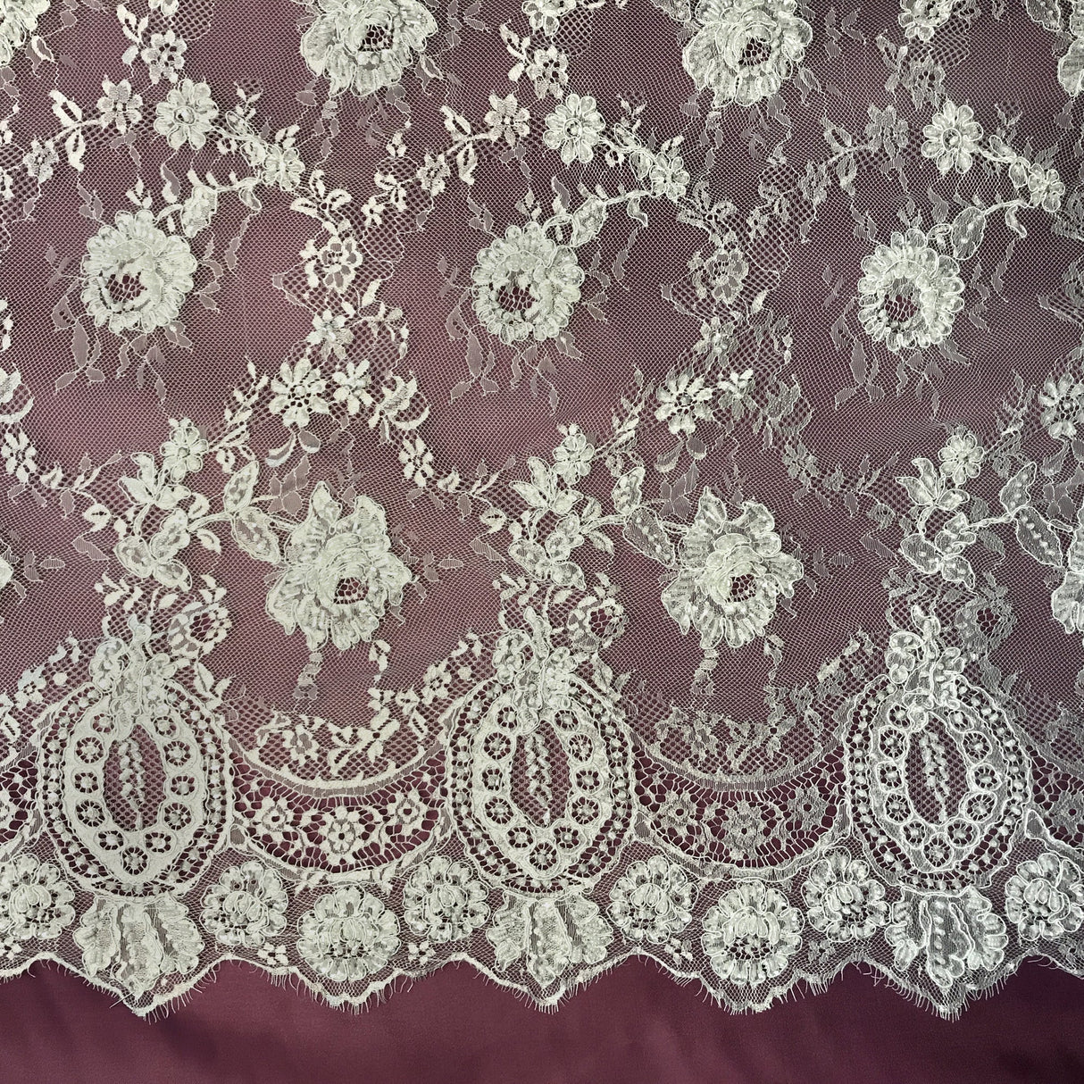 Beaded Chantilly Floral Lace White