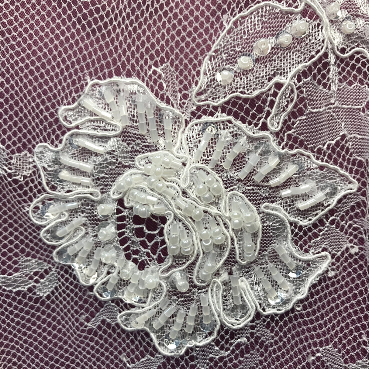 Beaded Chantilly Floral Lace White