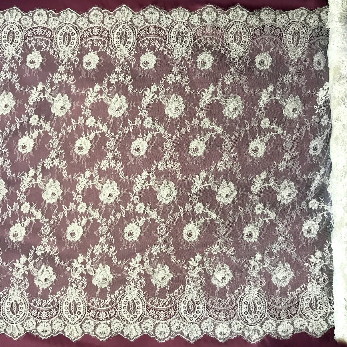 Beaded Chantilly Floral Lace White